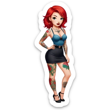 Red haired full body tattooed pin up sticker