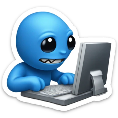 Blue stitch working on a computer sticker