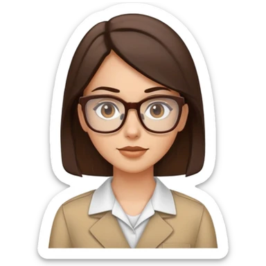 white girl with dark mid-long brown hair, wearing square brown glasses at work  sticker