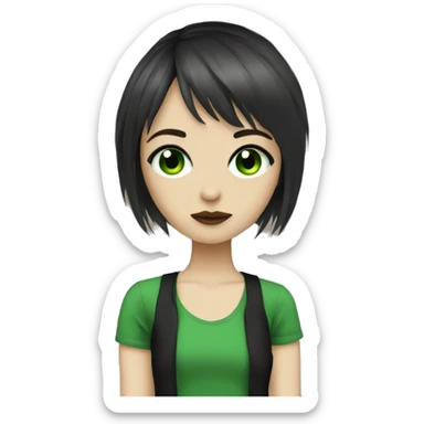 Emo girl with brown hair with bangs with green eyes and eyeliner  sticker