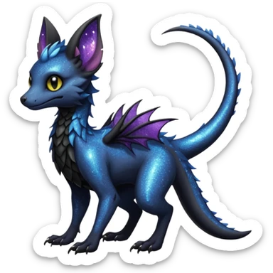 Feral Rare Fantasy Dark Glittery gothic spooky  sparkly shiny Draco-Vernid-Trico-species by LiLaiRa, random markings, tufted tail, tufted ears, full body sticker