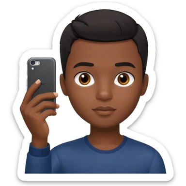 generate a pretty bratz dark skinned boy with short black hair taking a selfie sticker