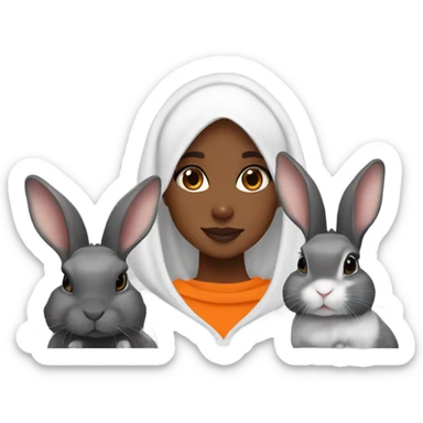 Black Muslim girl and her 3 cute orange, gray, and mix colored holland lop bunnies sticker