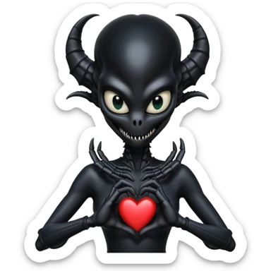 black xenomorph queen making heart sign sticker