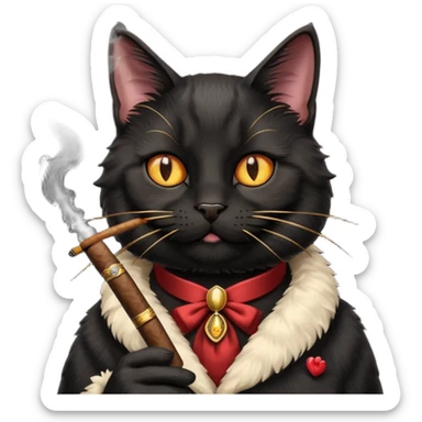 fluffy black  cat smoking a cigar sticker