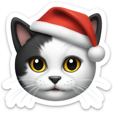 Cat with black and white fur wearing a Christmas beanie sticker