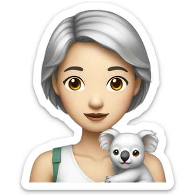 chinese woman holding a white koala sticker