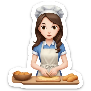 beautiful pale brunette girl with long hair baking sticker