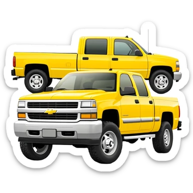 Geometric bright yellow 1997 Chevrolet Silverado C-2500 Crew Cab pickup truck, 30-degree view, clean lines, same yellow as in Kill Bill, minimalist approach, iOS emoji style sticker