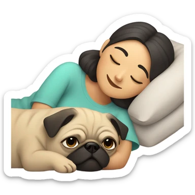 Pug sleeping with female owner happily  sticker