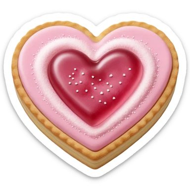 Realistic shortbread cookie in the shape of a heart with pale pink jelly middle filling and sprinkled powder sugar on top. sticker