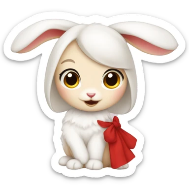 Cute White bunny red dresses sticker