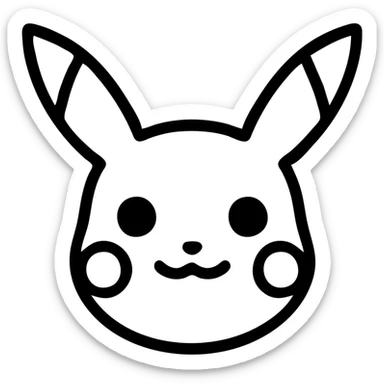 Pikachu face, minimalist outlined icon, geometric lines, no fill, professional look sticker