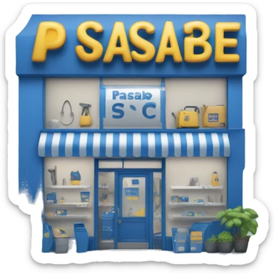 a hardware store called PASABE in blue colors sticker