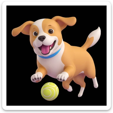 dog chasing ball in forrest, close up pose sticker