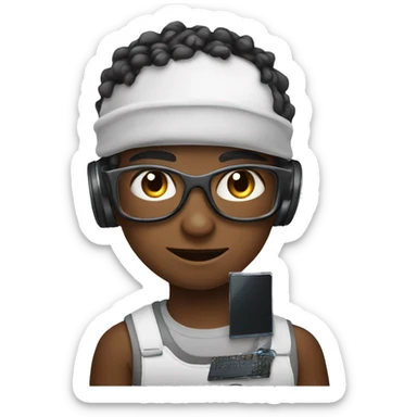 a cool kid with tech screens around him sticker