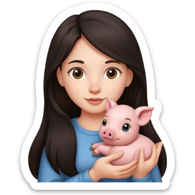 Ragazza bellissima capelli lunghi scuri con piccolo maialino  sticker