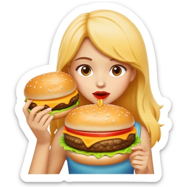 girl eating big cheesburger sticker