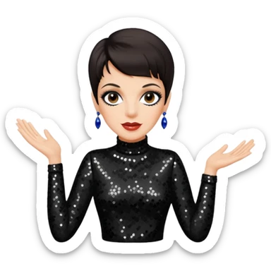 Liza Minnelli with dark brown hair, black sequin outfit sticker