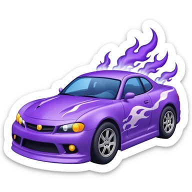 Purple car drifting with navy blue flames coming out of the rear tires. sticker