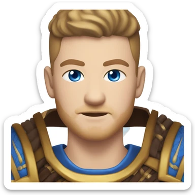 British white male with skin fade brown hair and blue eyes wearing a Mongolian warrior outfit sticker