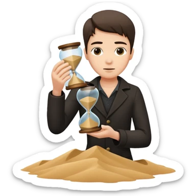 Character holding a broken hourglass, sand frozen mid-air sticker