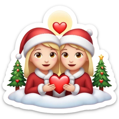 Romantic Christmas emoji illustration, warm glow, soft snow, heart-shaped light, intimate and gentle atmosphere, feeling of closeness. sticker