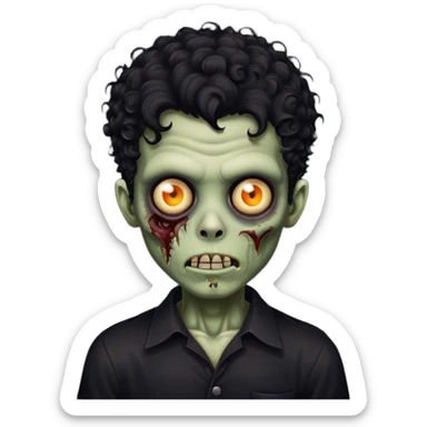iphone emoji vintage zombie boy black curly hair black shirt sticker
