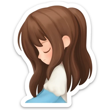 Long Hair Brown with sleeping girl black hair sticker