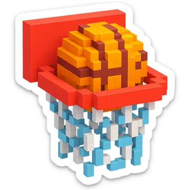 Voxel-style basketball in a net, variation 5 sticker