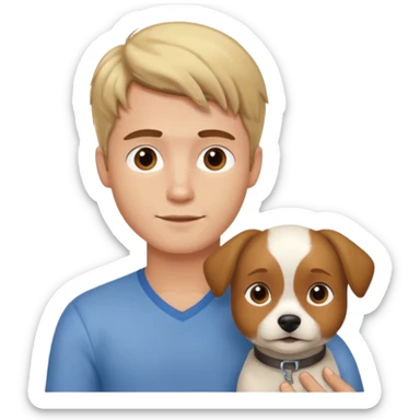 Handsome brown haired guy with a blond little dog sticker