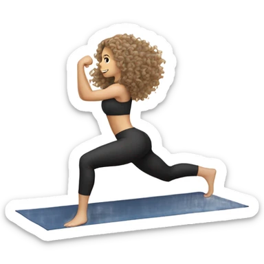 White girl with long curly  hair doing glutes training   sticker