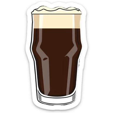 a pint of Guinness beer, dark stout in a classic pint glass with creamy head sticker
