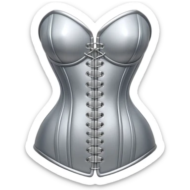 A luxury corset emoji made of silver chrome, smooth metallic curves, minimal fashion silhouette, glossy reflections, sensual high-end aesthetic, iOS emoji style, centered, clean white background sticker