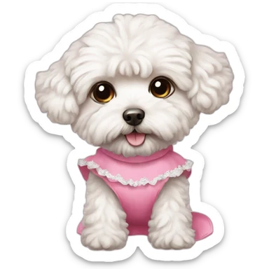 white maltipoo in pink dress sticker