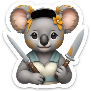 Female koala with knife sticker