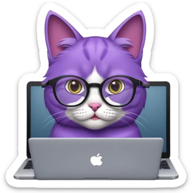 smart purple cat in glasses with laptop sticker