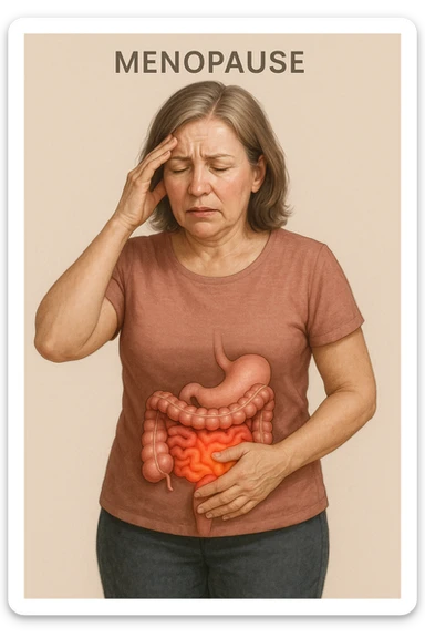 Donna in menopausa con intestino infiammato evidente sticker