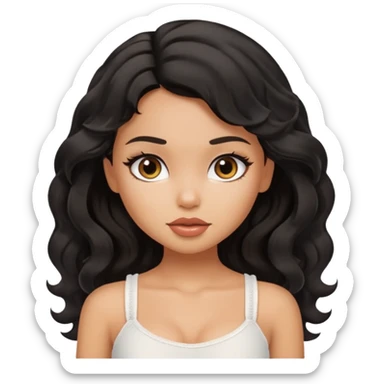 a pretty bratz tan girl with wavy black hair wearing a white cami top. Skintone is tan sticker