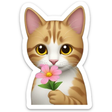 cat holding a flower sticker