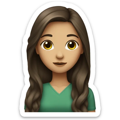 A long hair brunette girl with green brown eyes crossing her arms sticker