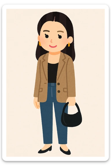 Kendall Jenner in the style of Irasutoya, simple cartoon, friendly expression, fashionable outfit, light background sticker