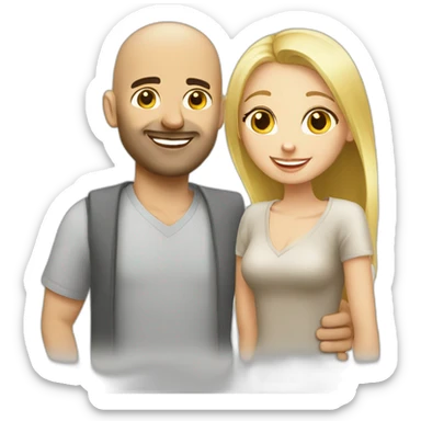 happy couple blond russian girl with a bald arab guy sticker