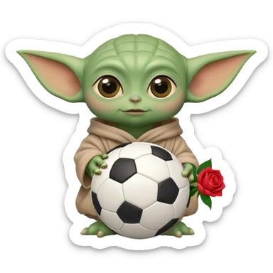 baby yoda holding soccer ball with roses sticker