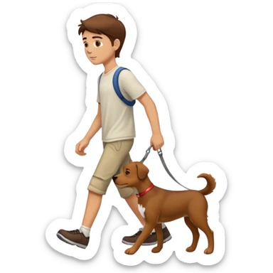 white boy with brown hairs walking with dog sticker