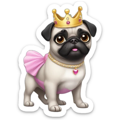 Black pug dog wearing a princess crown sticker