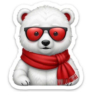 baby polar bear wear black sunglasses, red scraft sticker