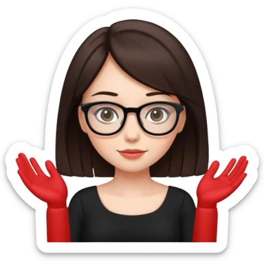 a cute brunette girl in a black dress wearing glasses  with two hands  sticker