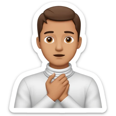 hands crossed holding throat man sticker