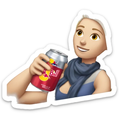 White girl in a Chevy Malibu drinking a Red Bull sticker